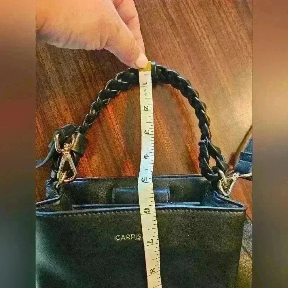 Carpisa Black Faux Leather Satchel Gold Hardware Detachable Cross-body Strap